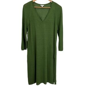 J. Jill Green Linen Blend V-Neck Dress Size Medium